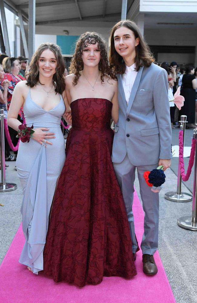 Lana Williams, Ella Small and Tristan McGovern at Meridan State College formal. Picture: Patrick Woods.