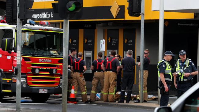 The scene at Springvale Commonwealth Bank after Nur Islam set himself on fire inside. Picture: David Geraghty 