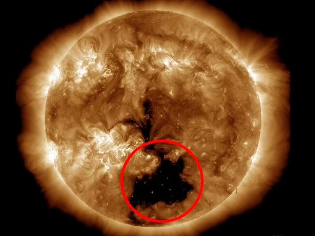 The Sun has developed a massive “coronal hole,” 20 times larger than Earth, marking the second such occurrence in a week. Picture: NASA