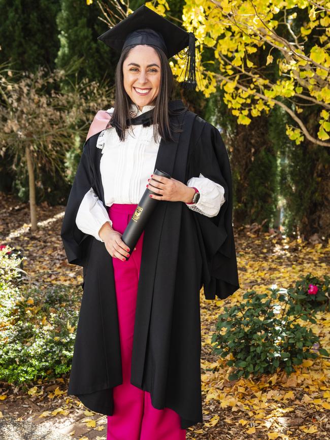 Aida Daher celebrates her Bachelor of Education (Primary) at a UniSQ graduation ceremony at Empire Theatres, Tuesday, June 27, 2023. Picture: Kevin Farmer