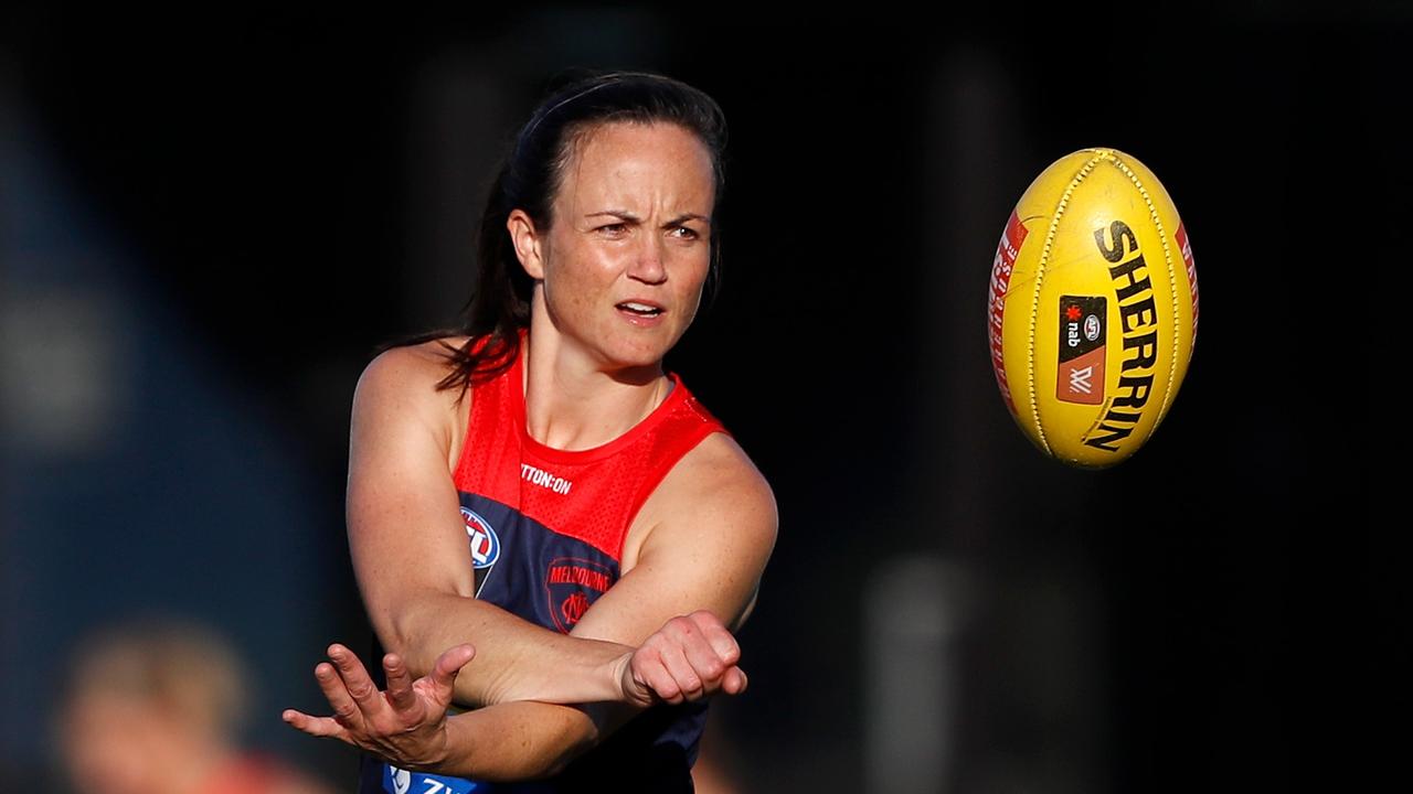 MELBOURNE, AUSTRALIA - MARCH 28: Daisy Pearce of the Demons in action during the Melbourne Demons training session at Beaumaris Secondary College on March 28, 2022 in Melbourne, Australia. (Photo by Dylan Burns/AFL Photos via Getty Images)