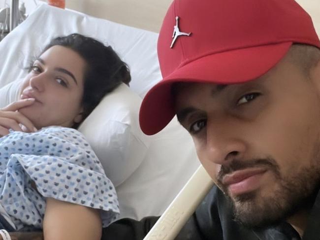 Nick Kyrgios at his girlfriend's side as she battled a kidney infection.