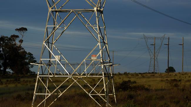 Transmission power lines near the Stubbo solar farm development in NSW. Picture by Max Mason-Hubers