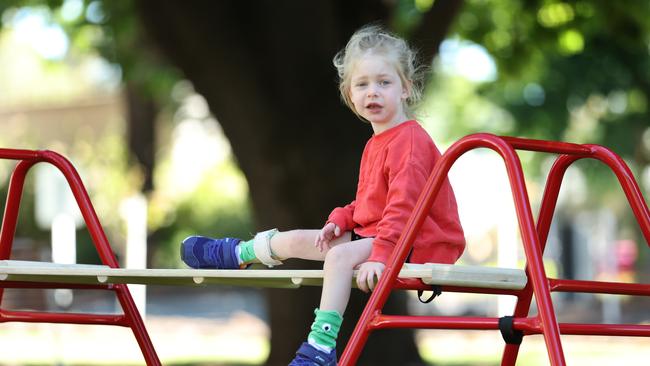 Chloe Gardner 2, enjoying where the new playground will be built at Bendigo Health. Picture: David Caird