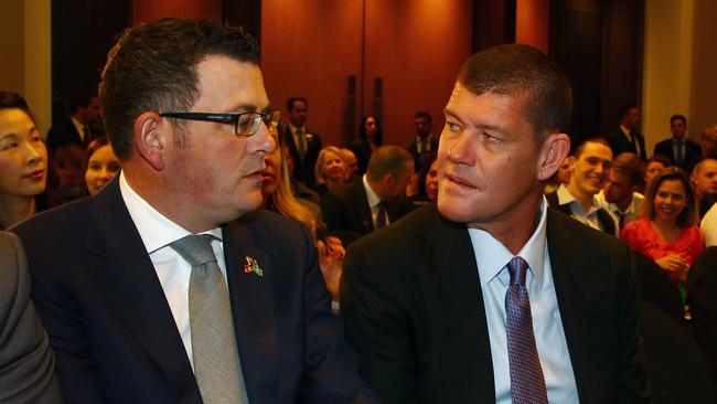 Daniel Andrews with former Crown boss James Packer. Picture: Aaron Francis