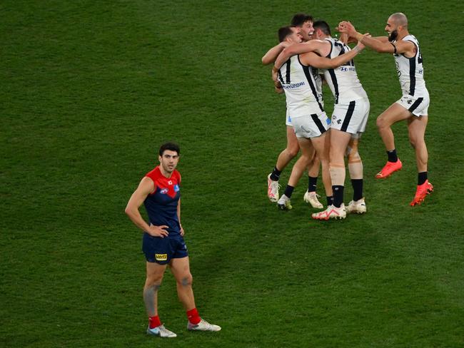 Christian Petracca following the Demons’ straight sets exit from the 2023 AFL finals. Picture: Morgan Hancock/AFL Photos via Getty Images