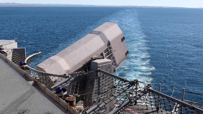 USS America arrives in Brisbane. Picture: Liam Kidston