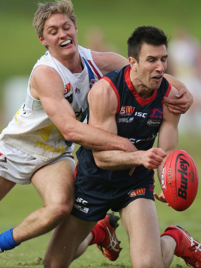 Norwood’s Matthew Panos in action for the Redlegs this SANFL season. Picture: AAP Image/Dean Martin