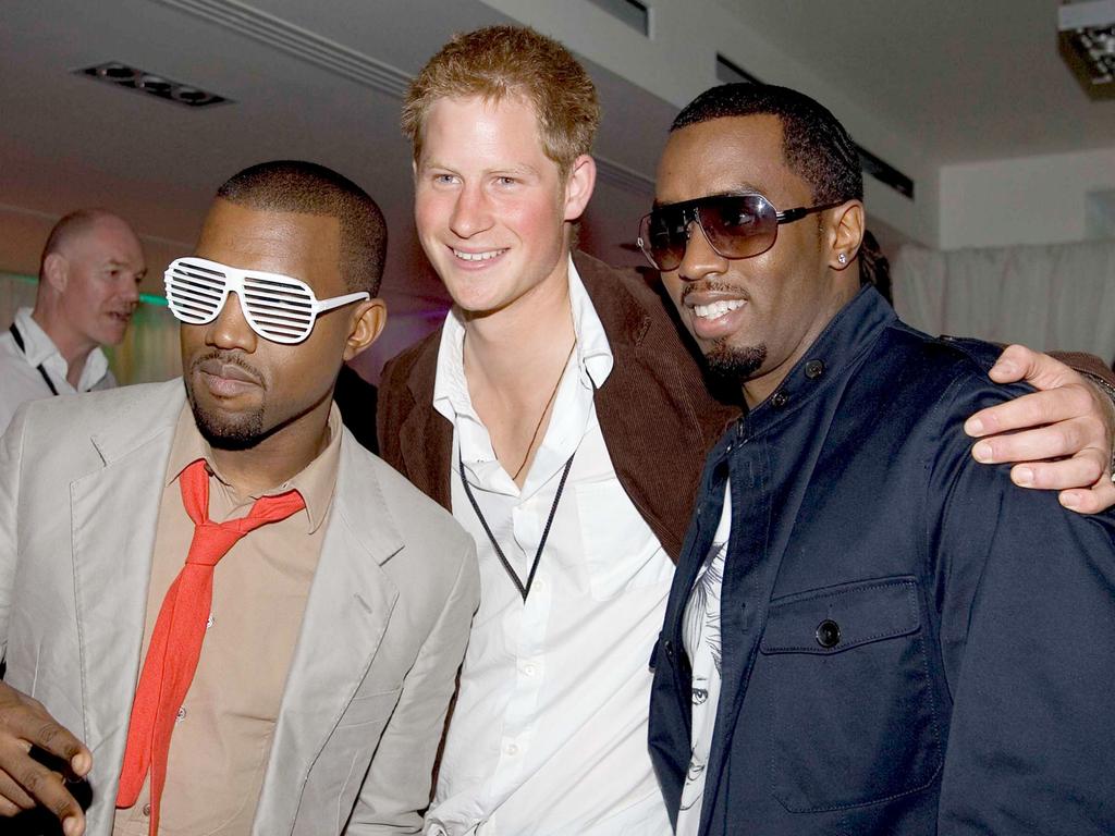 Harry met with rappers Kanye (left) and Combs (right) in 2007. Picture: Corbis via Getty Images