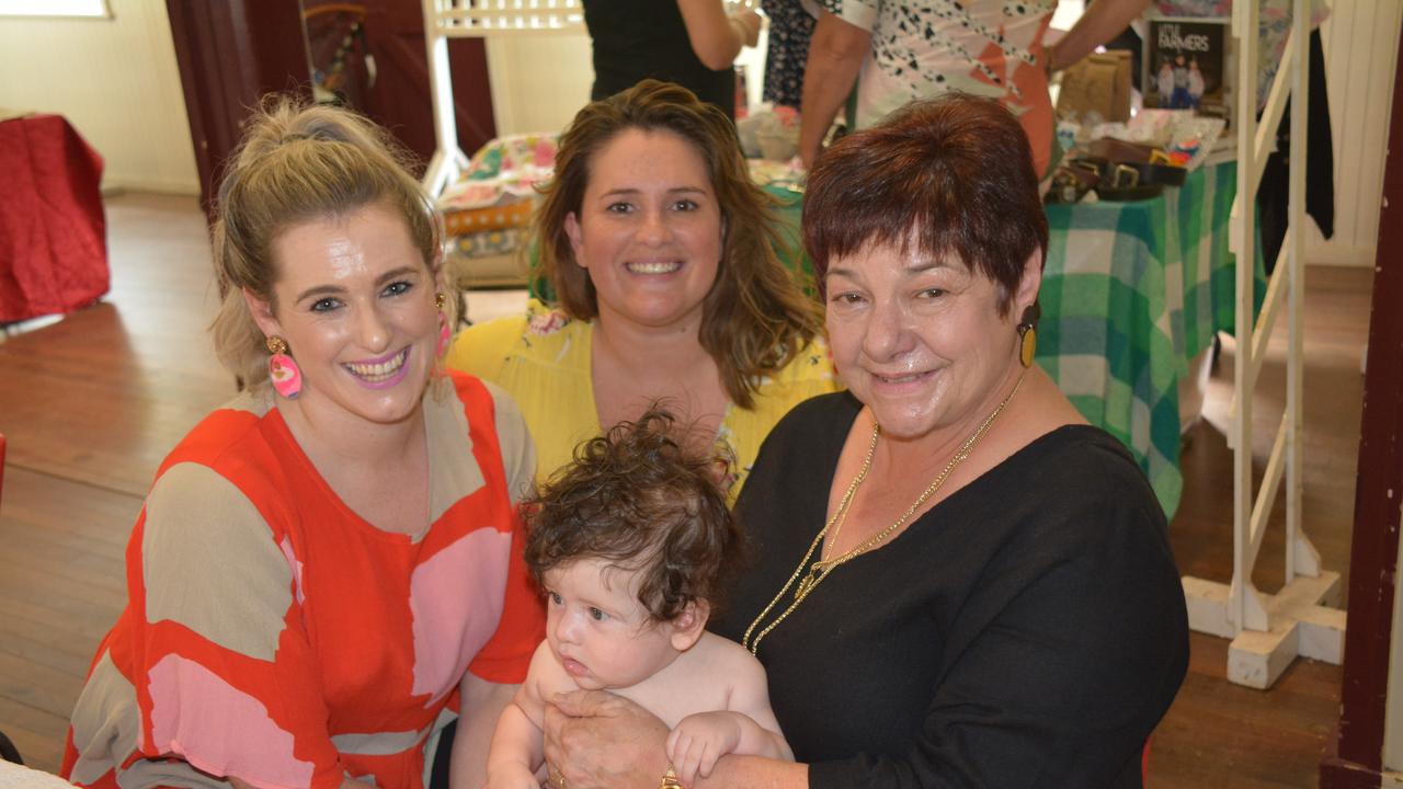 Libby Dugdell, Amy Goodhand and Santina Schmocker with baby Tennesse at the Kumbia Kindy International Women's Day lunch on March 8, 2020. (Photo: Jessica McGrath)