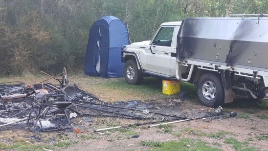 The fire-damaged camp site in Gippsland’s ­Wonnangatta Valley has yielded no clues to the whereabouts of Carol Clay and Russell Hill. Picture: ABC