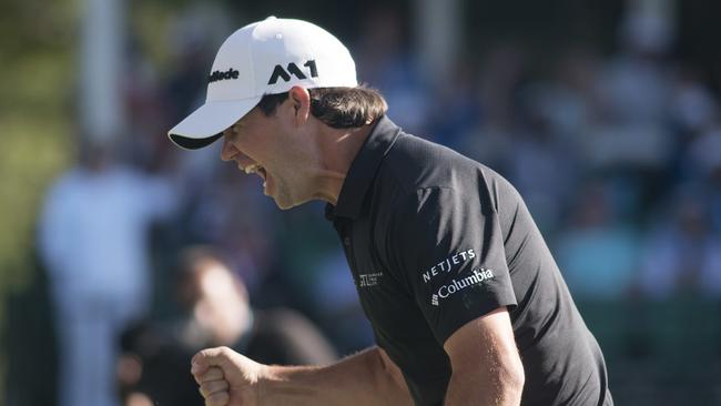 Brian Harman reacts after his putt on the 18th hole.