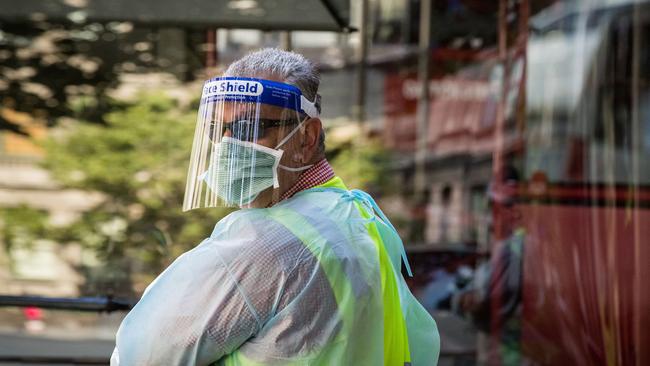 A SkyBus driver working as part of the hotel quarantine program.