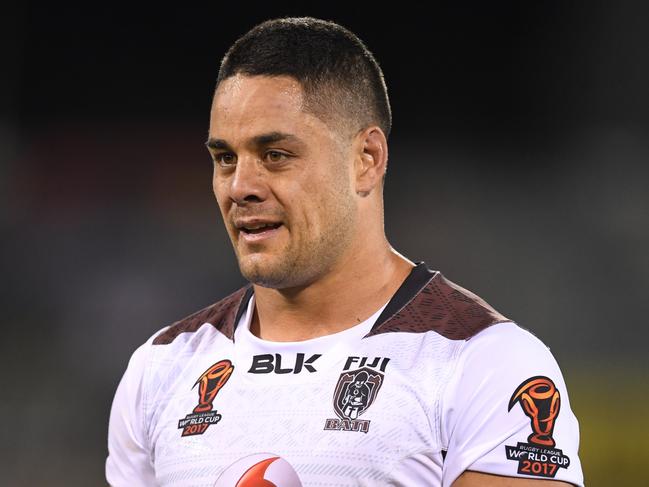 Jarryd Hayne of Fiji is send off after a scaffle during the Rugby League World Cup Group D match between Fiji and Italy at GIO Stadium in Canberra, Friday, November 10, 2017. (AAP Image/Lukas Coch) NO ARCHIVING, EDITORIAL USE ONLY