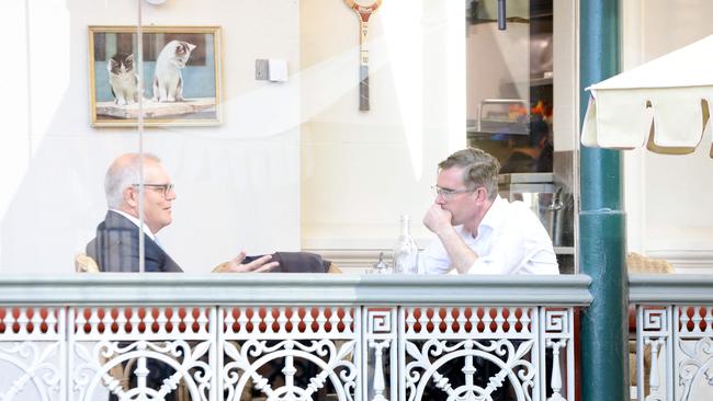 Only recently he was spotted talking with former prime minister Scott Morrison at a Sydney cafe. Picture: NewsWire / Damian Shaw