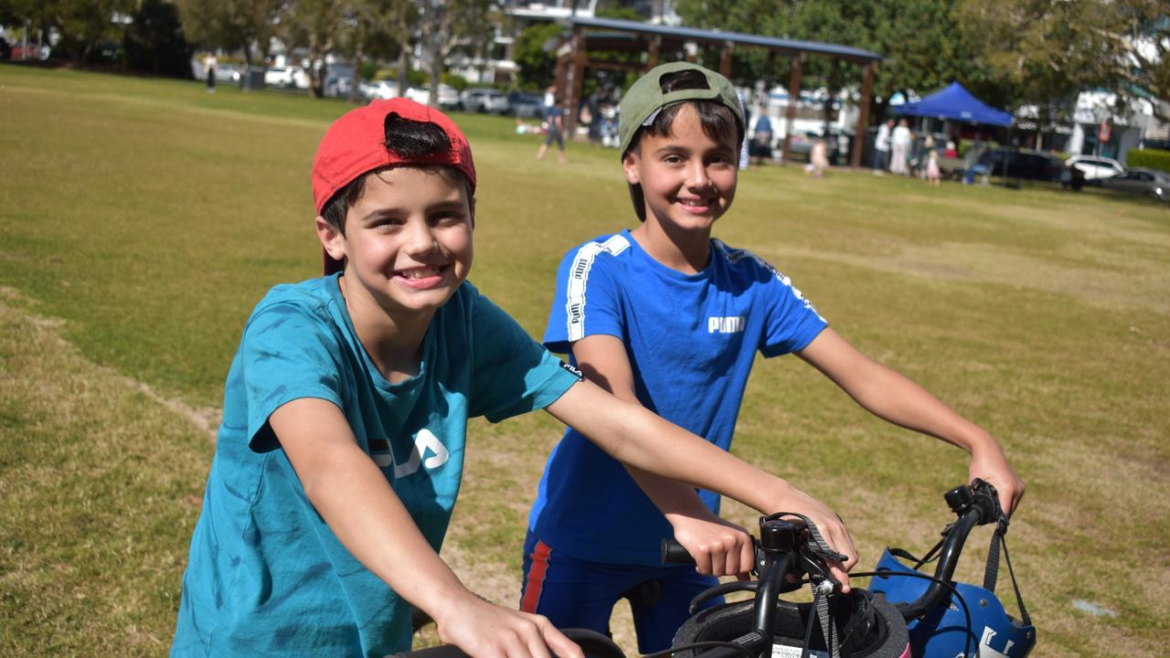 Aidan and Cooper Stewart at Cotton Tree. Picture: Kristen Camp.