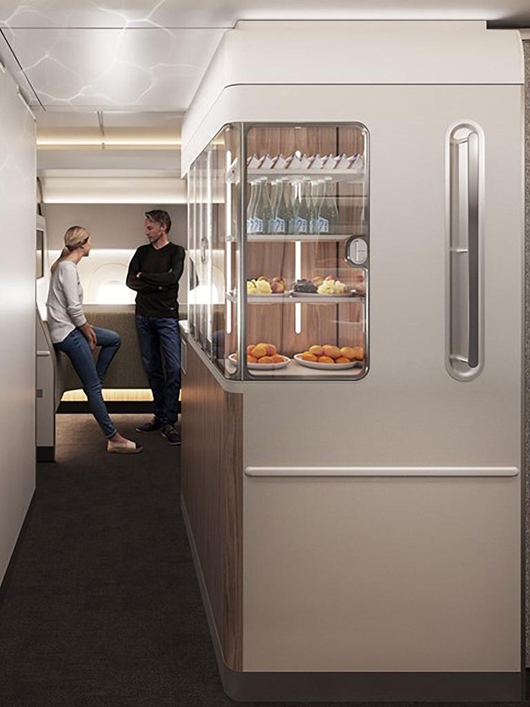 Qantas economy and premium economy passengers will enjoy the wellbeing zone on new A350-1000. Picture: Supplied.