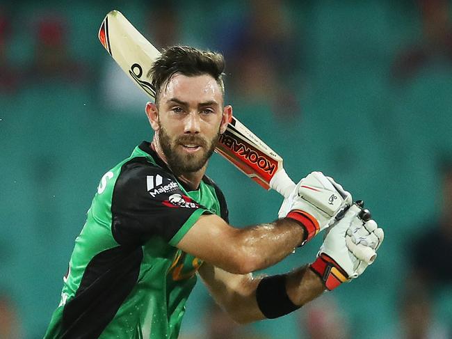 StarsÕ Glenn Maxwell drives during Big Bash League match between the Sydney Sixers and Melbourne Stars at the SCG. Picture. Phil Hillyard