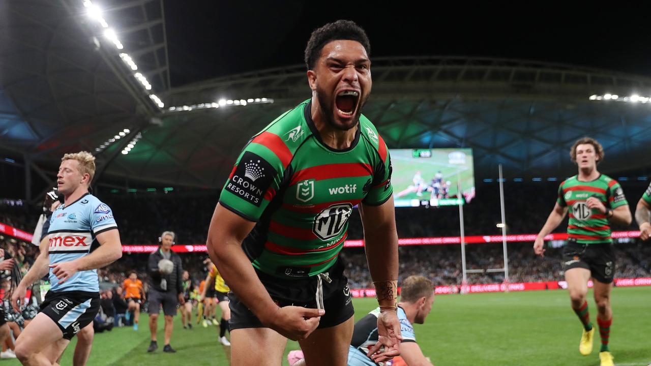 Taane Milne celebrates a try. Picture: Brendon Thorne/Getty Images