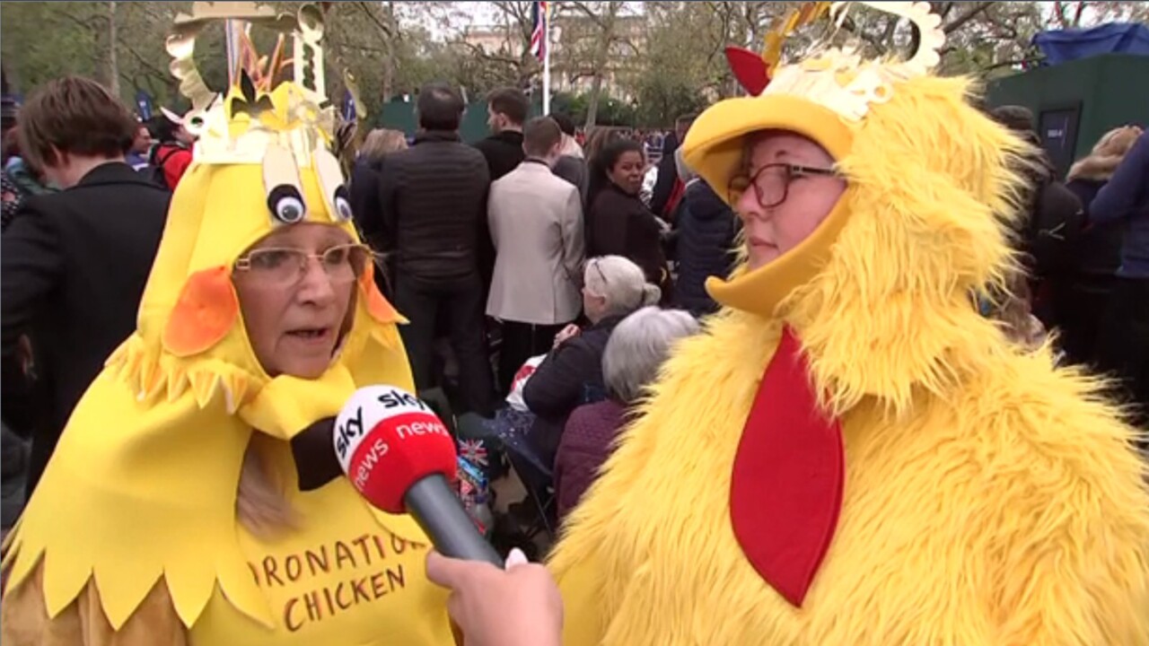 Royal fans dress up as ‘Coronation Chickens’ along King’s procession route