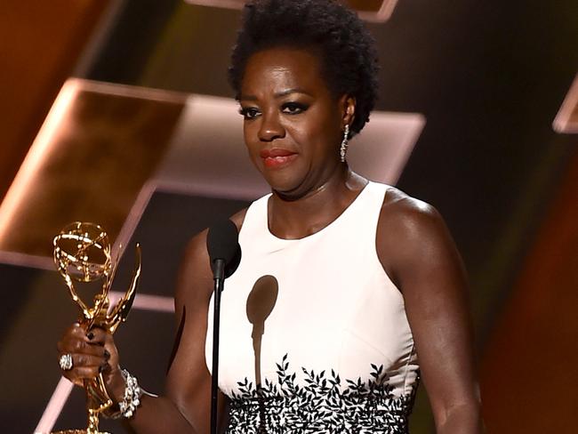 Viola Davis accepts the Emmy for lead actress in a drama.