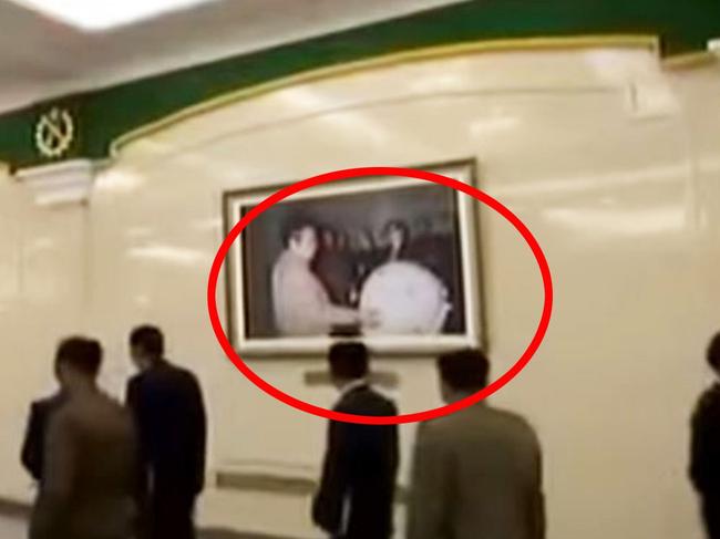 This footage shows former North Korean leader Kim Jong-il with an early version of an A-bomb. Picture: Korea Central TV