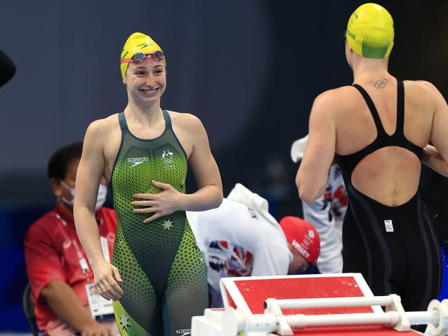 Emily Seebohm, Chelsea Hodges, Brianna Throssell and Mollie O'Callaghan (pictured) in action during Friday night heats of the Women's 4x100m Medley Relay at the Tokyo Aquatic Centre at the Tokyo 2020 Olympics