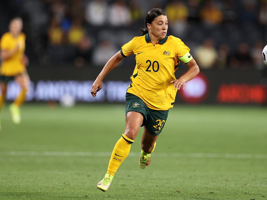 Sam Kerr returns to Australia later this month with the Matildas. Picture: Mark Kolbe/Getty Images