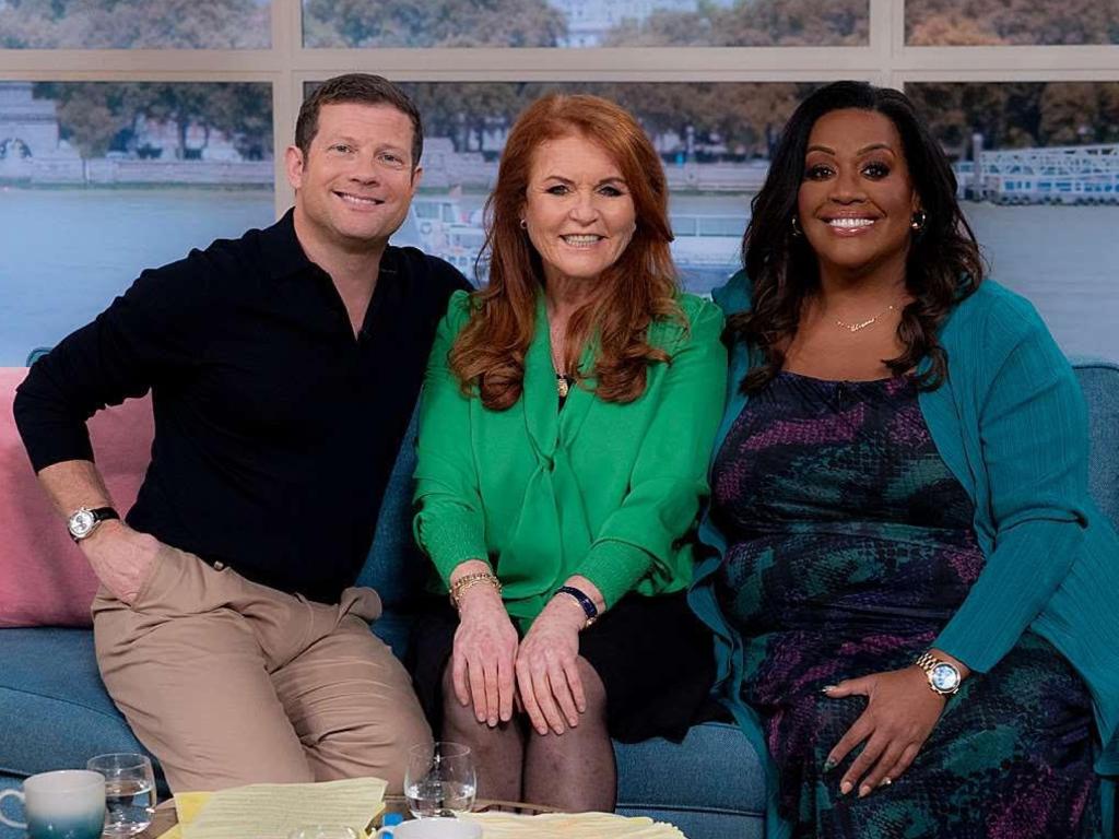 The Duchess of York makes her debut co-hosting This Morning alongside regular presenters Dermot O’Leary and Alison Hammond. Picture: SarahTheDuchess/Twitter