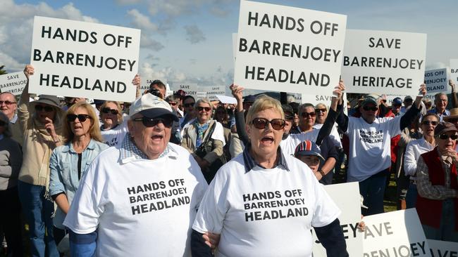 Hundreds of Pittwater locals protested proposed changes to the Barrenjoey Lighthouse precinct at Palm Beach in 2013. A similar rally is planned for January 22 to halt NSW Government plans to allow paying tourists to stay overnight. Picture: Simon Cocksedge