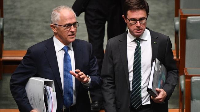 Prime Minister Malcolm Turnbull and Minister for Agriculture David Littleproud during Question Time. Picture: AAP