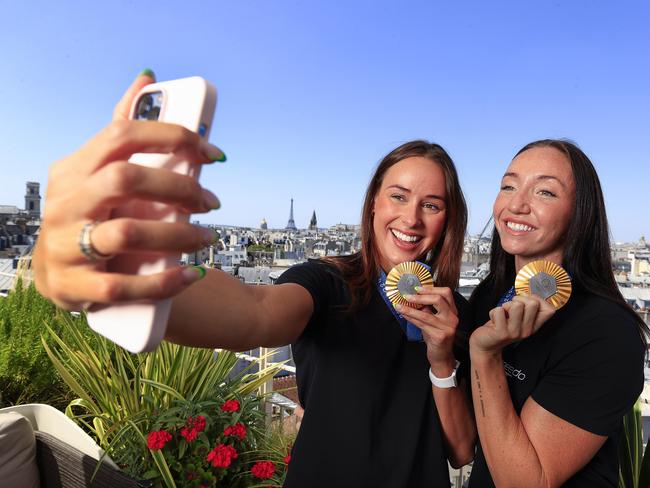 Brianna Throssell and Lani Pallister attend a Speedo function after competition. Picture: Adam Head