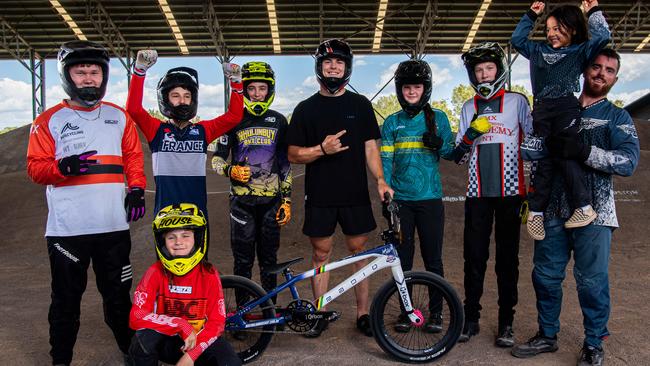 Ballarat born and World Number 1 BMX racing rider Josh Jolly spent time with Palmerston's Satellite City BMX Club ahead of the 2024 NT Titles. Picture: Pema Tamang Pakhrin.