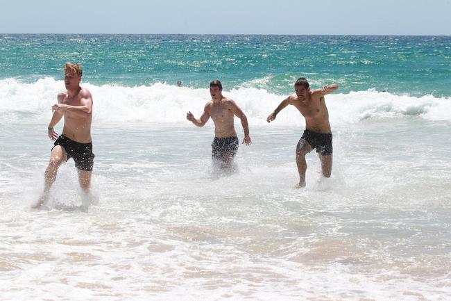 The Southport Sharks VFL team during a preseason training camp at Tallebudgera Beach. Picture: Mike Batterham