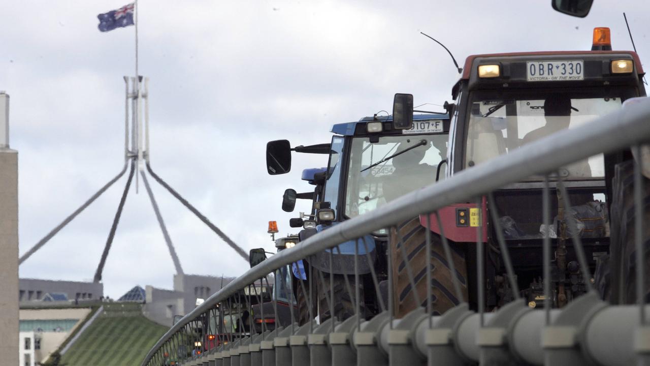 Fair Dinkum Food Campaign Rally in Canberra, tractors at Parliament House