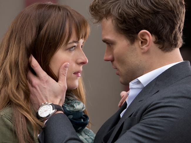 Chemistry ... Anastasia Steele (Dakota Johnson) is on a carnal collision course with Christian Grey (Jamie Dornan). Picture: Universal