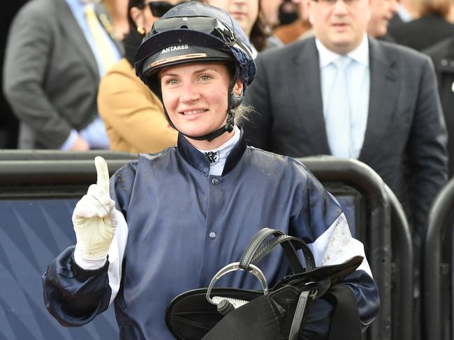 Jamie Kah after winning the Lexus Archer Stakes at Flemington Racecourse on September 14, 2024 in Flemington, Australia. (Photo by Brett Holburt/Racing Photos via Getty Images)