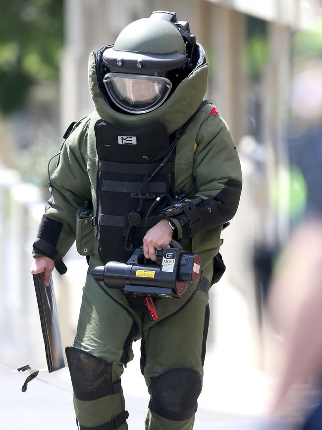 Person wearing bomb protective gear. Picture: Nikki Davis-Jones