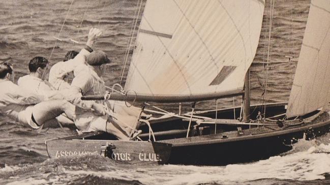 The man with the cap is ferry master Philip Barnett's father Don Barnett on his way to winning the 1967 18’Skiff World Championship. Picture: Supplied