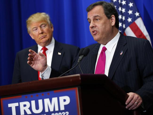 New Jersey Governor Chris Christie, right, was the first top Republican to support Donald Trump’s candidacy. Picture: AP