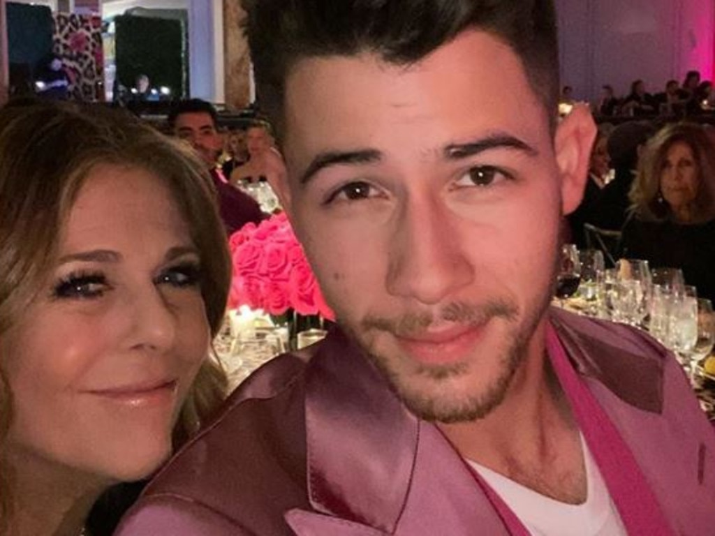 Rita Wilson with Nick Jonas at the breast cancer fundraising extravaganza at the Beverly Wilshire Hotel on February 28. Picture: Rita Wilson/Instagram