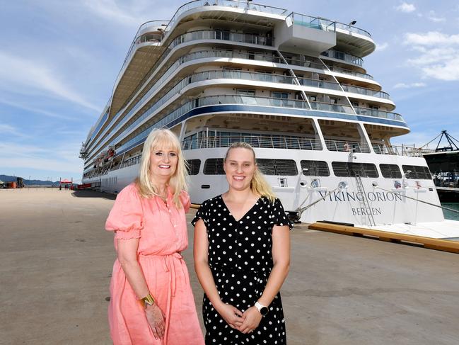 Viking Australia Managing Director Michelle Black and TEL Director ofVisitor Economy &amp; Marketing Lisa Woolfe in front of the Viking Orion. Picture: Shae Beplate.