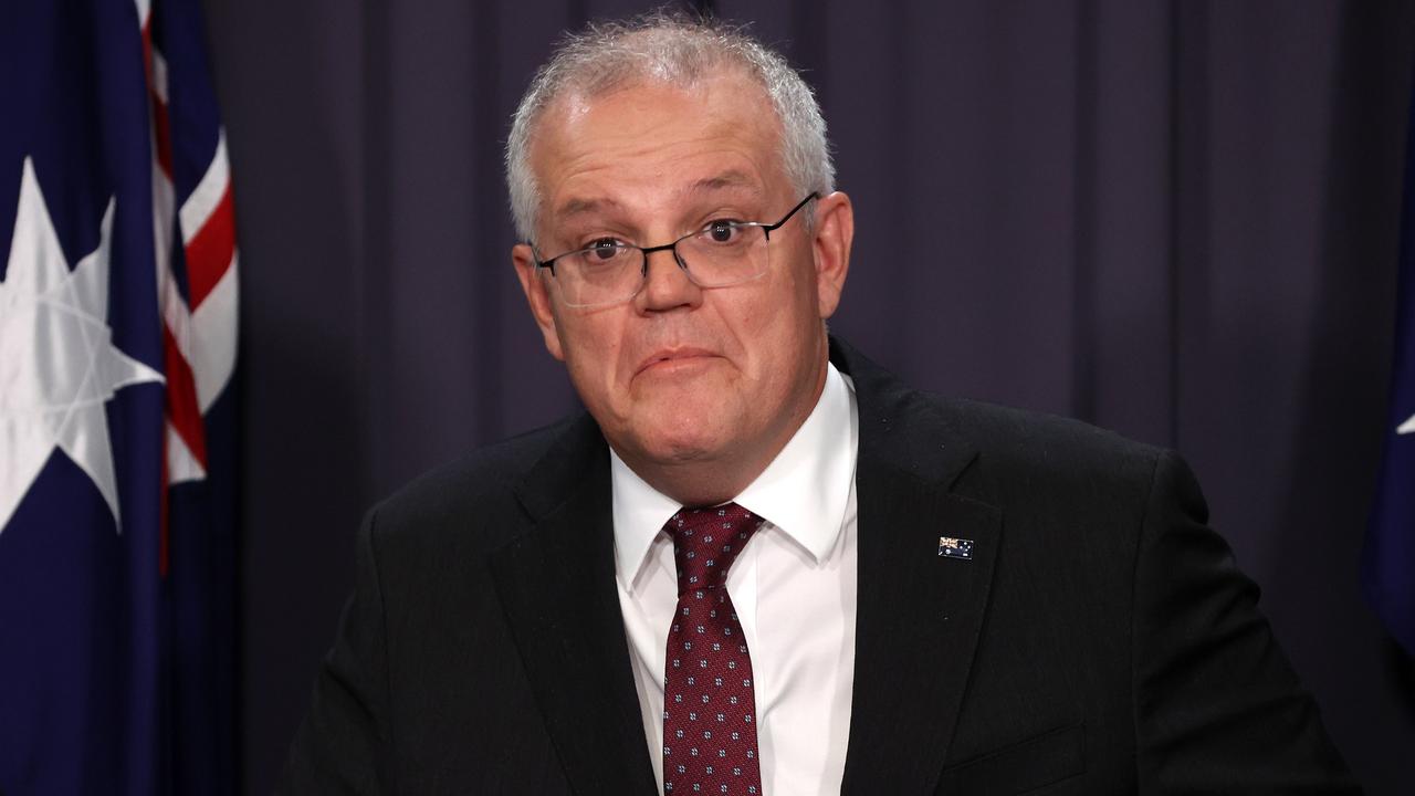 An emotional Prime Minister Scott Morrison during a press conference in Parliament House Canberra. Picture: NCA NewsWire / Gary Ramage