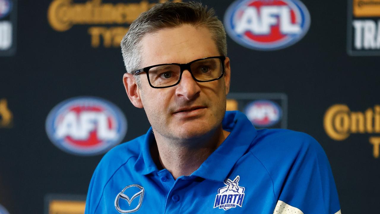 North Melbourne’s Brady Rawlings speaks to media at AFL Trade Week. Picture: Michael Willson