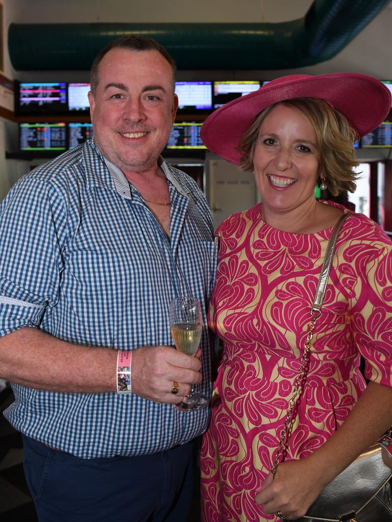 LR: George Peat and Wendy Fanning at Darwin Ladies Day. Picture: (A)manda Parkinson