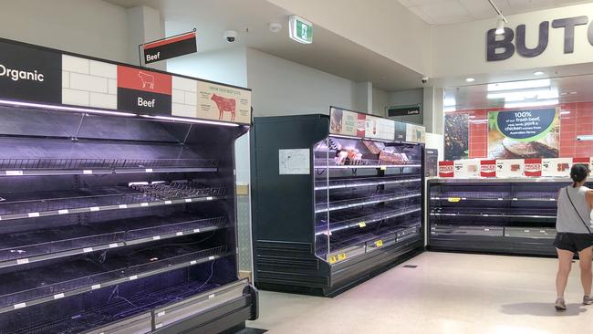 Even the meat counters are empty at Woolworths. Picture: Tim Marsden.