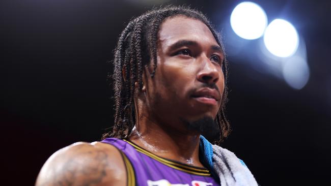 SYDNEY, AUSTRALIA - FEBRUARY 28:  Jaylen Adams of the Kings walks off court at half time during the NBL Play-In Qualifier  match between Sydney Kings and New Zealand Breakers at Qudos Bank Arena, on February 28, 2024, in Sydney, Australia. (Photo by Mark Metcalfe/Getty Images)