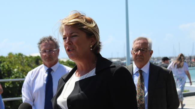 Minister Water, Property and Housing Melinda Pavey at the announcement of the Jetty Foreshore Project Steering Advisory Committee with Crs Paul Amos and George Cecato in the background. Photo: Tim Jarrett