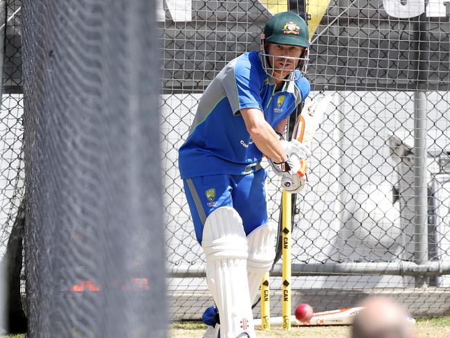 CRICKET: Wednesday 9th November 2016, Blundstone Arena: Australia’s David Warner batting in the nets ahead of the second test against South Africa in Hobart. Picture: LUKE BOWDEN