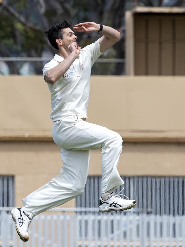 Clarence’s Alex Treanor bowls during the game against North Hobart at the TCA Oval. Picture: CHRIS KIDD